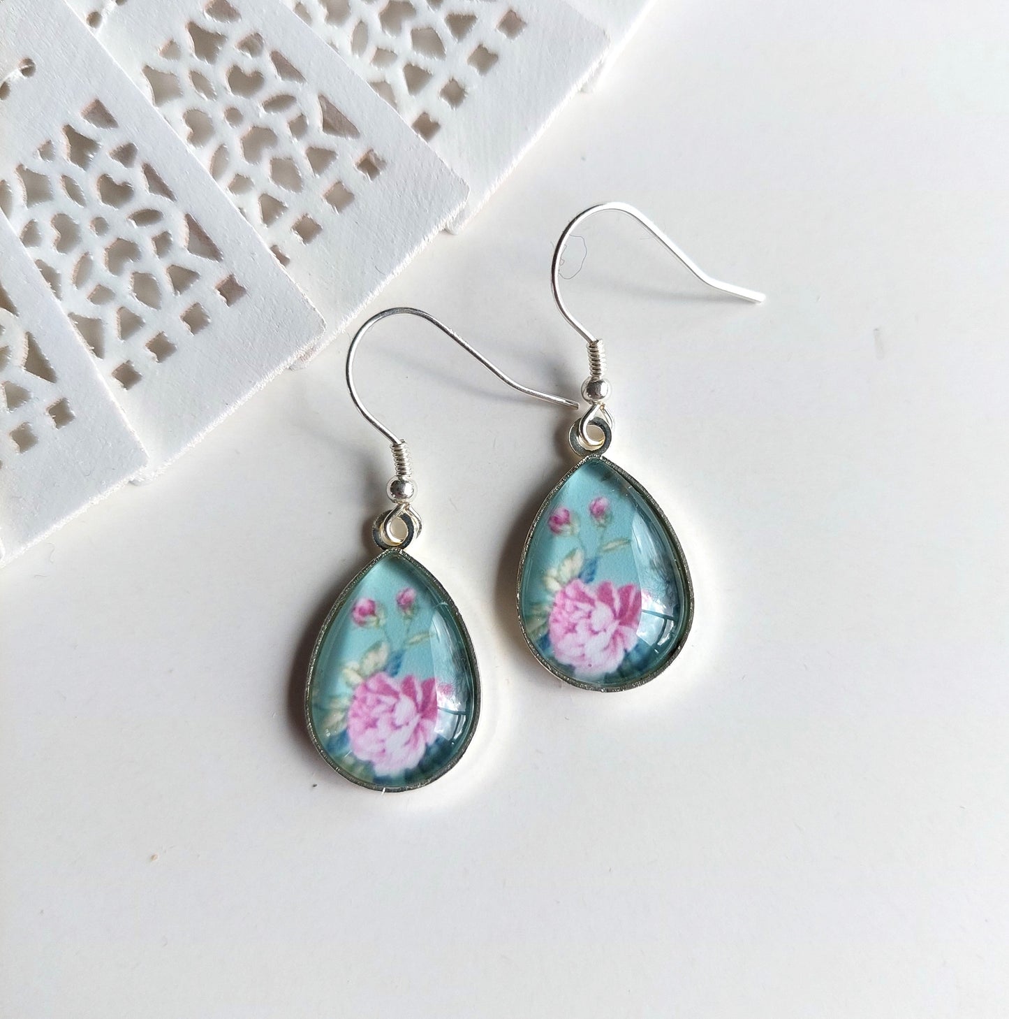 Glass Dome Earrings - Sterling Silver Hooks