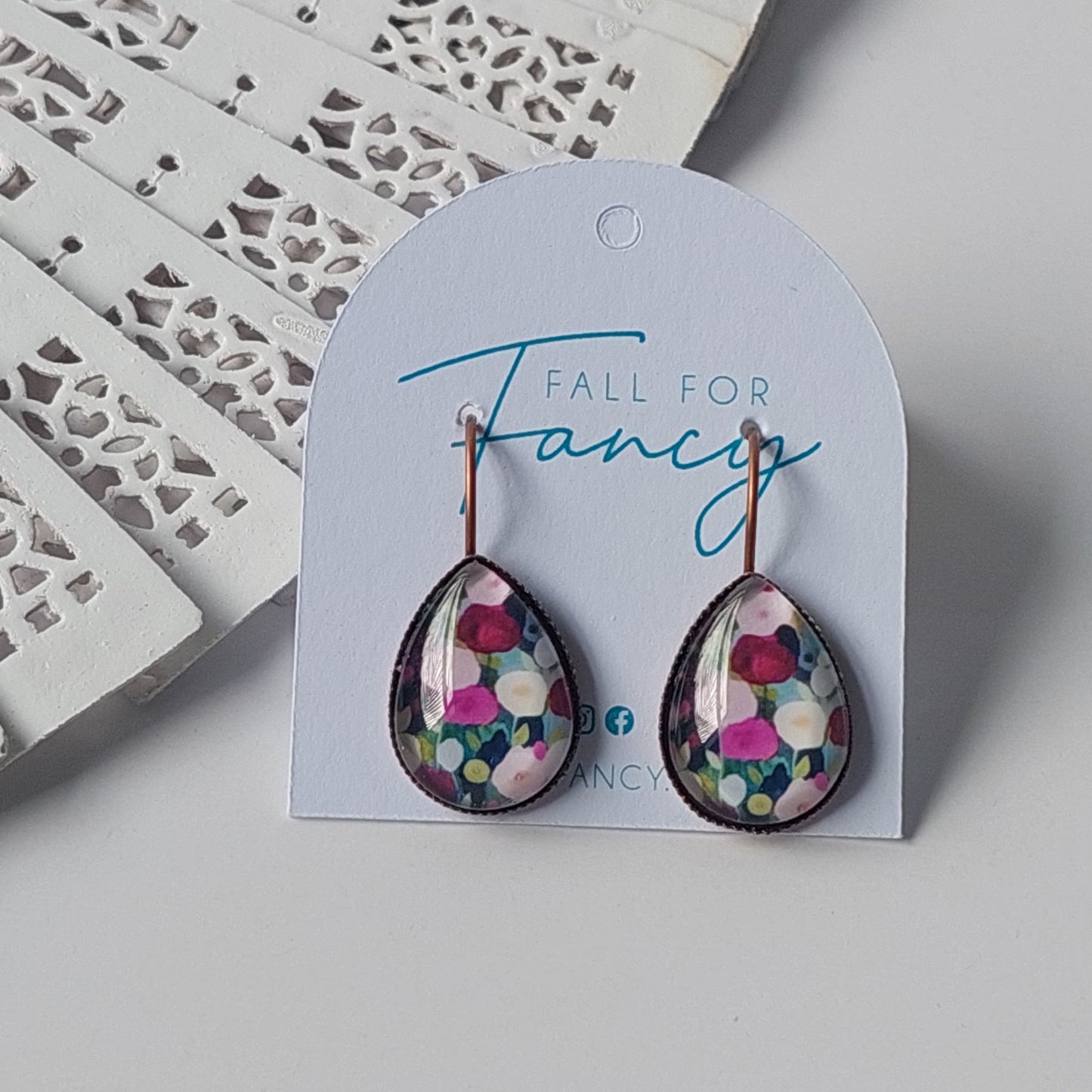 Glass Dome Tear Drops Earrings