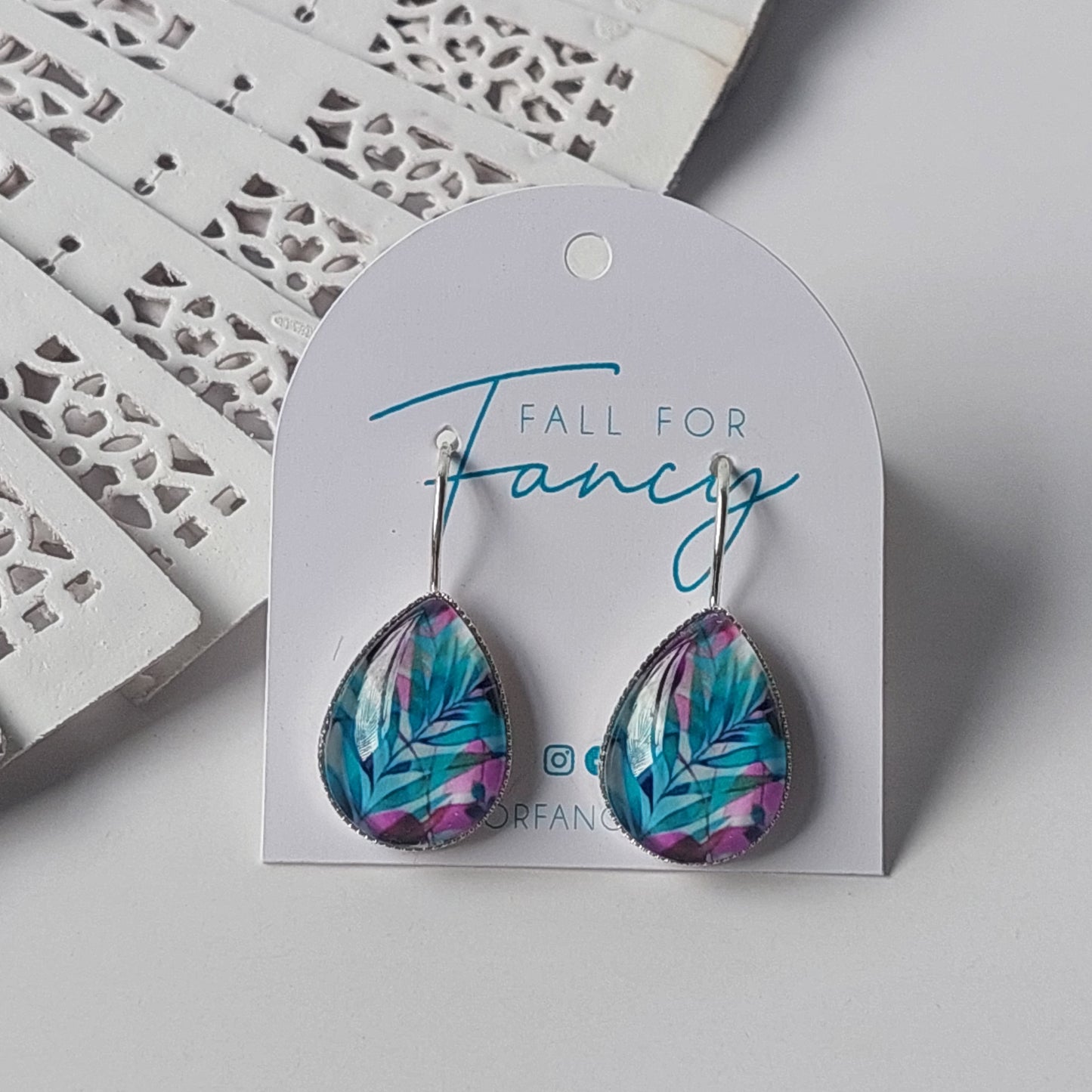 Glass Dome Tear Drops Earrings