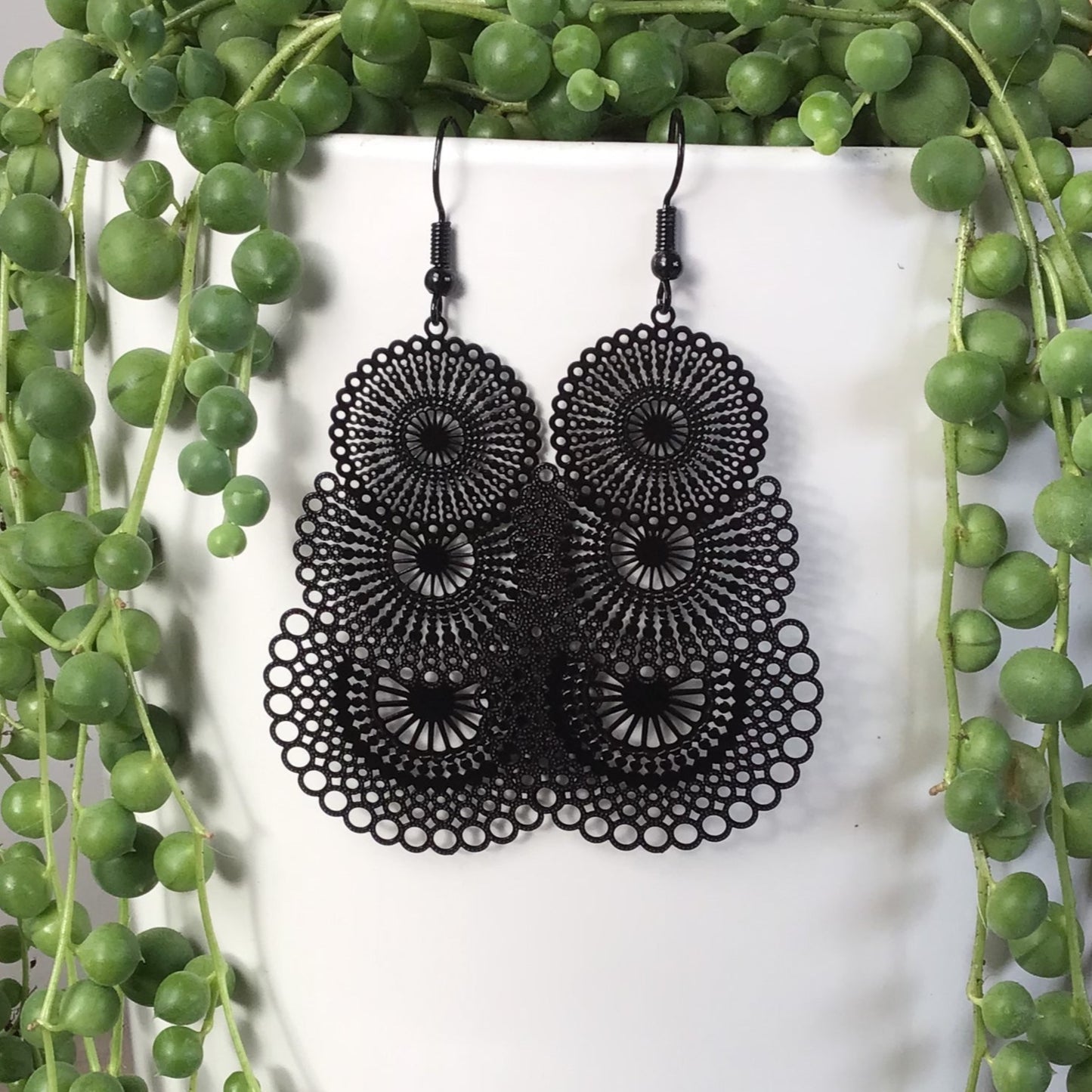 Layered Lace Earrings - Black