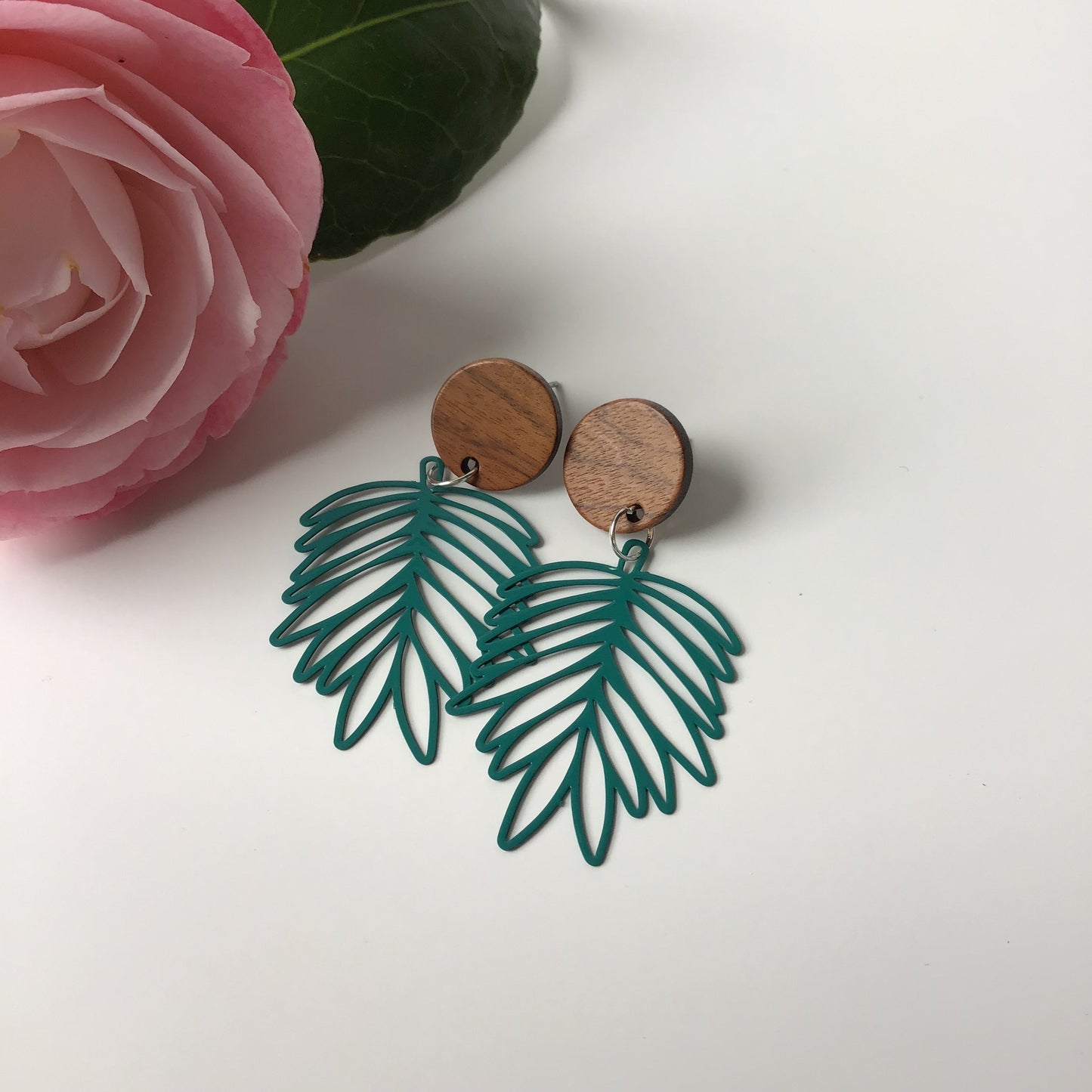 Paradise Palm Earrings with Wood Stud