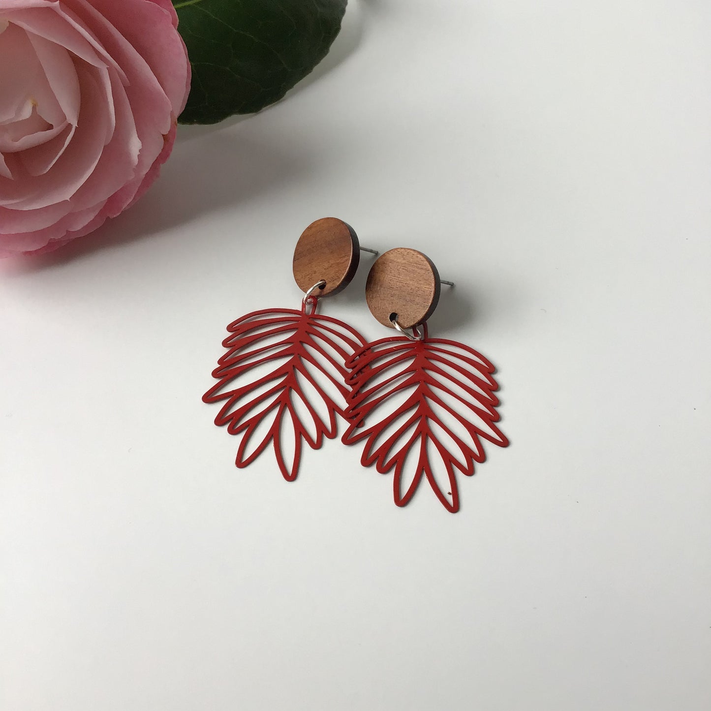 Paradise Palm Earrings with Wood Stud