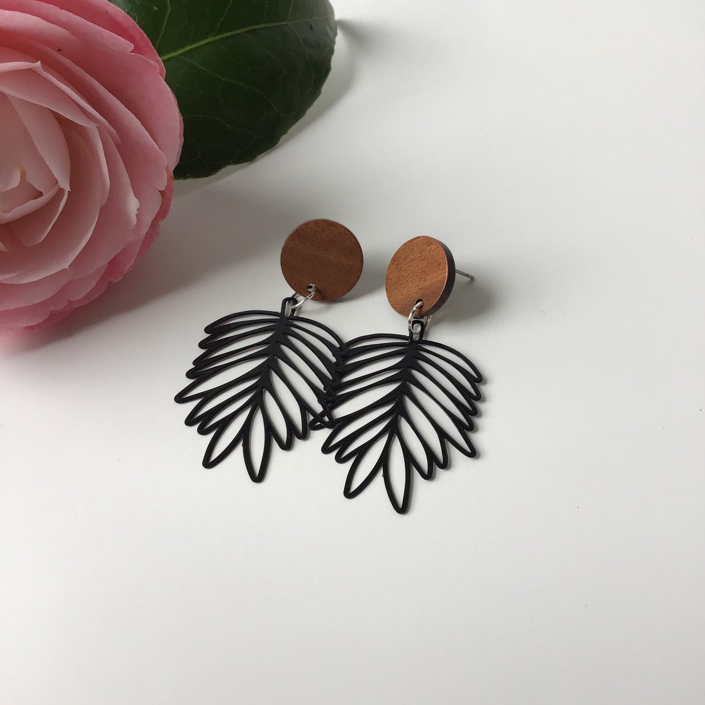 Paradise Palm Earrings with Wood Stud