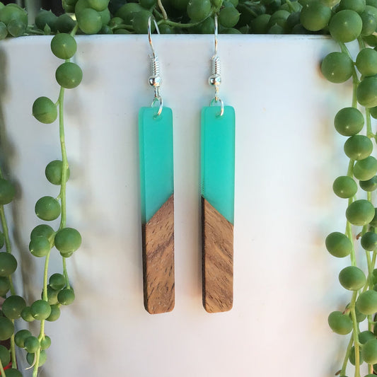 Long Wooden Drops - sea green