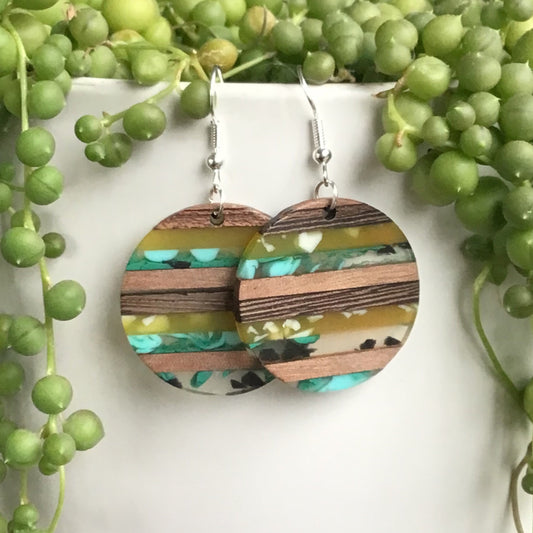 Large round wood and resin drops - Multi stripe