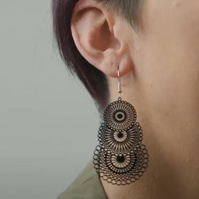 Layered Lace Earrings - Black